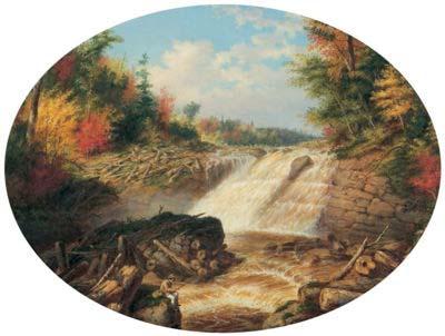 Cornelius Krieghoff A Jam of Saw Logs on the Upper Fall in the Little Shawanagan River [Sic] - 20 Miles Above Three Rivers,